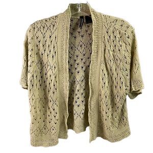 JASON MAXWELL Ladies Tan Open Knit Short Sleeve Cardigan Sweater, XL